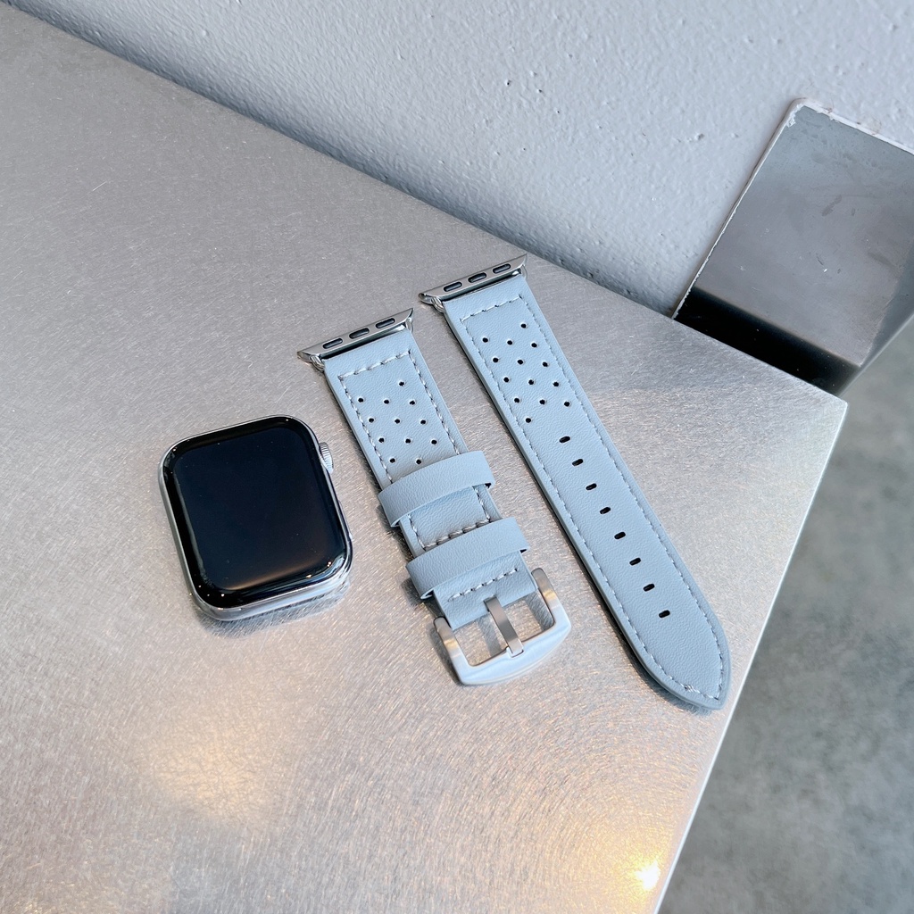Dây Đeo Bằng Da Thoáng Khí 44mm 40mm 45mm 41mm 38mm 42 44 45mm Cho iwatch series 6 5 4 3 se 7