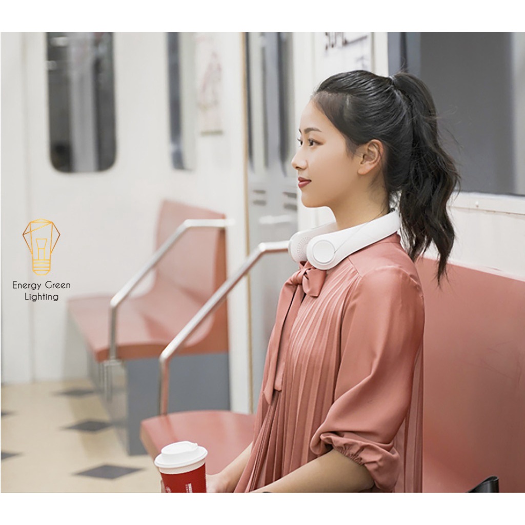 Quạt Đeo Cổ Energy Green Lighting Thời Trang Cao Cấp - Giả Tai Nghe F12 - Dây Sạc USB