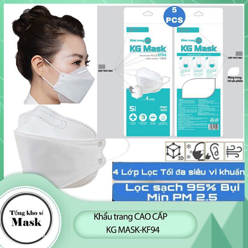 Khẩu trang KF94 Hàn Quốc KG Mask 4 lớp kháng khuẩn túi 5cái