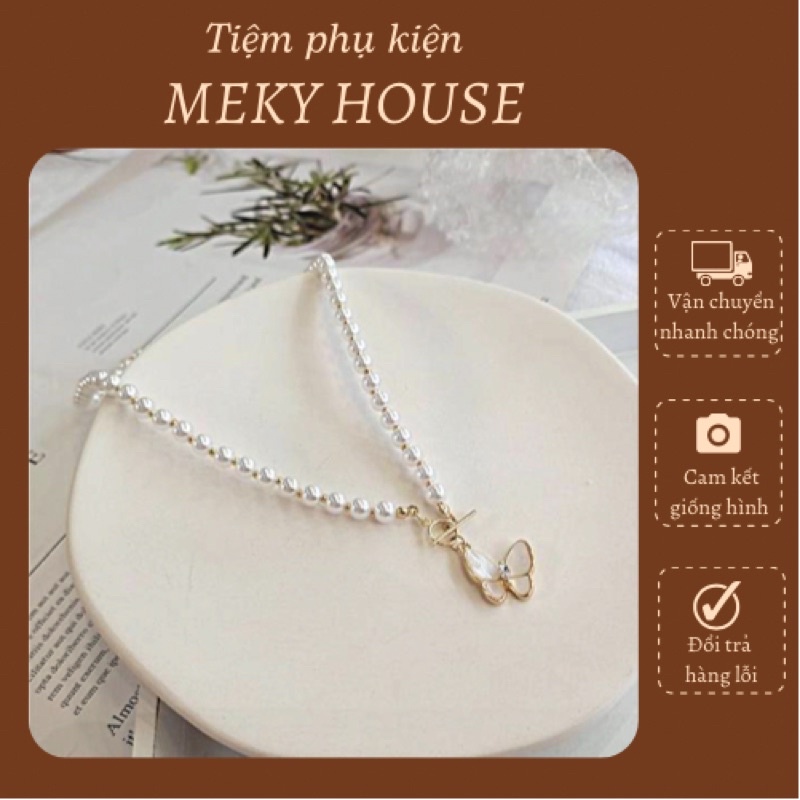 Vòng cổ ngọc trai nhân tạo cánh bướm thời trang Hàn Quốc dành cho nữ