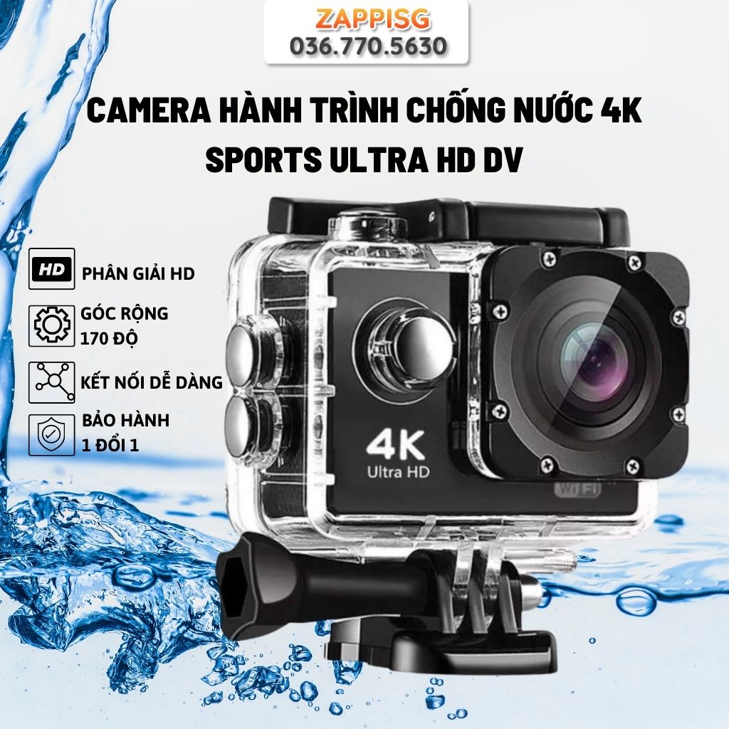 Camera hành trình Sport 4K UltraHD chống rung, chống nước- Hỗ trợ kết nối WIFI,cam hành trình giá rẻ,bảo hành uy tín