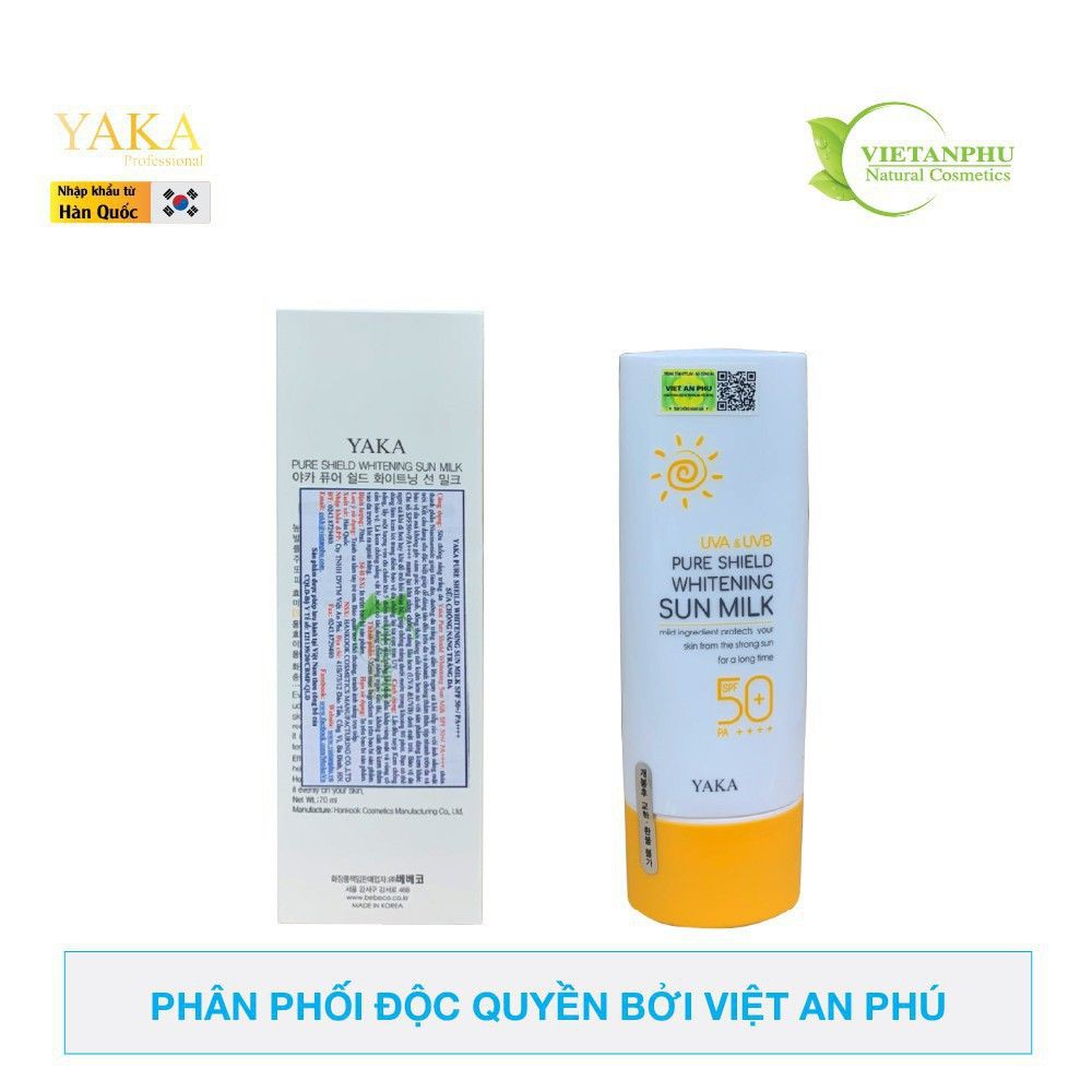 Sữa chống nắng dưỡng trắng Yaka Hàn Quốc 70ml Pure Shield Whitening Sun Milk SPF 50+/ PA++++