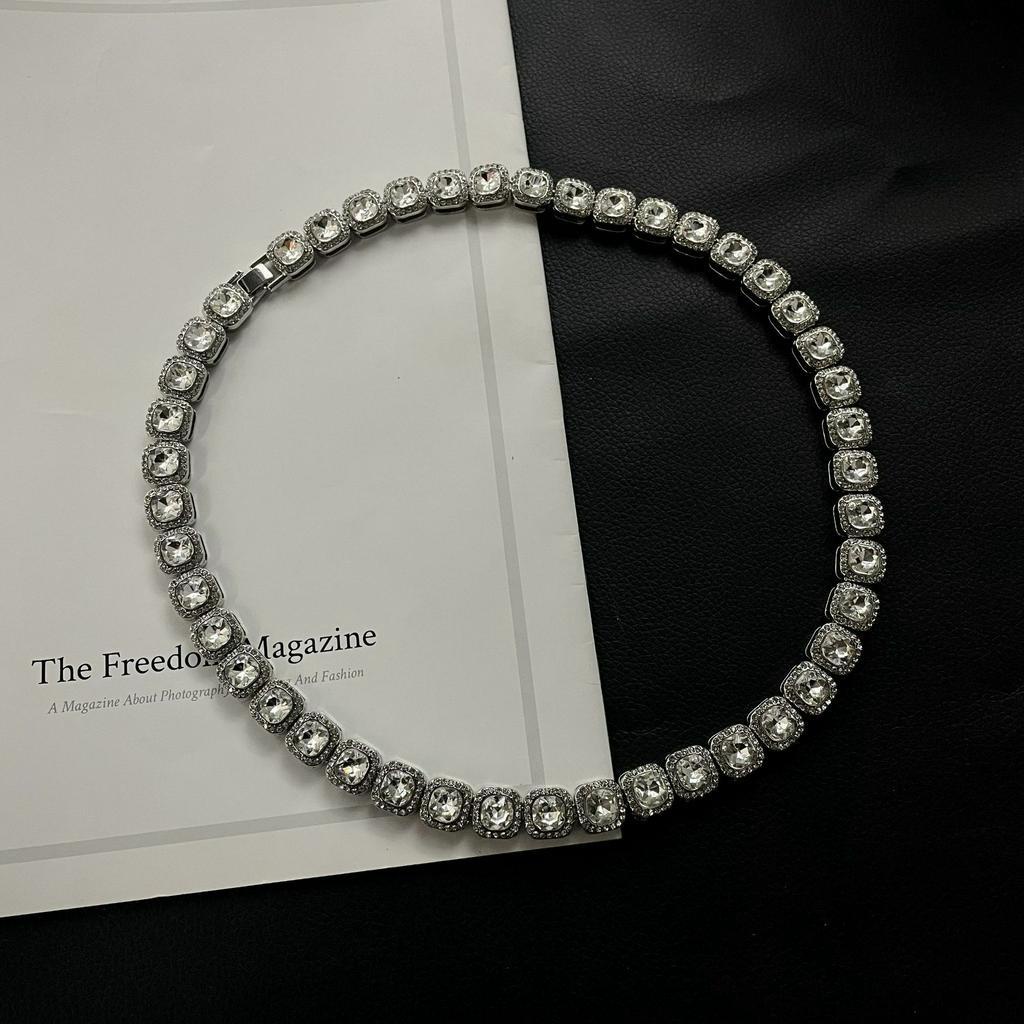 Vòng cổ Mặt Vuông Đính Đá Lấp Lánh Phong Cách Hip Hop Cho Nam