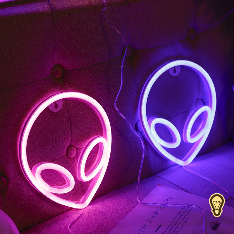 【TẶNG MÓC TREO】Đèn Led Neon Hình Người Ngoài Hành Tinh Trang Trí DECOR Phòng Ngủ MOXI.