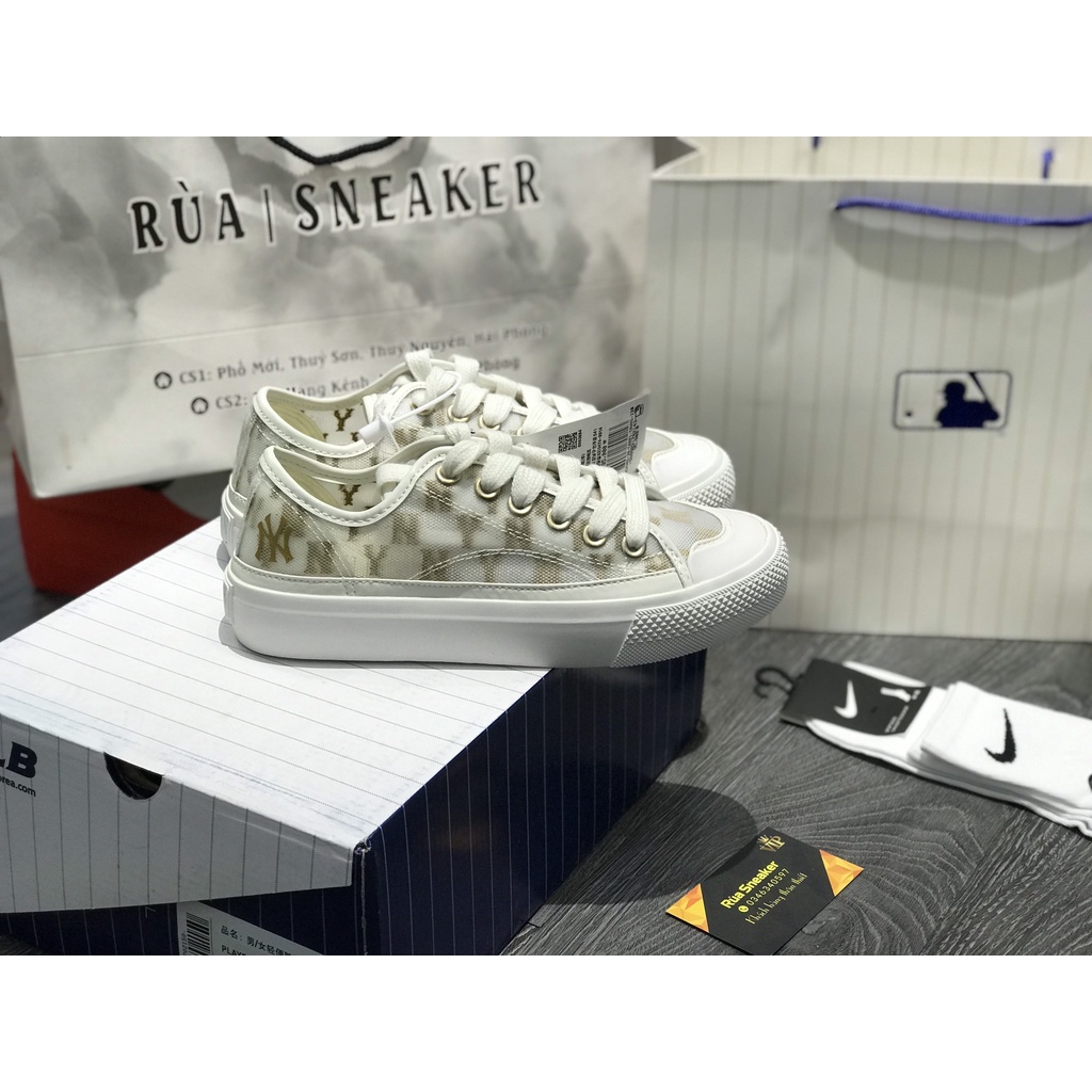 Siêu Phẩm Giày Thể Thảo Sneaker ML.B Play.ball mo.no me.sh New Yo.rk Yank.ees Trắng Vàng SIêu Xinh Cao Cấp +Tặng Tất