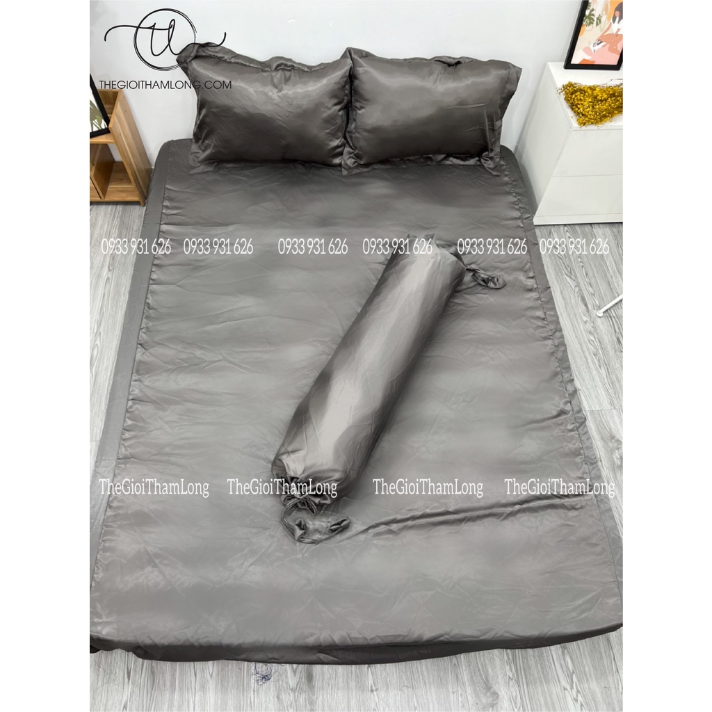 Bộ Chăn Ga Lụa Cao Cấp Đồng Màu Mềm Mượt - Set Bộ 4 Món kích Thước Thoải Mái