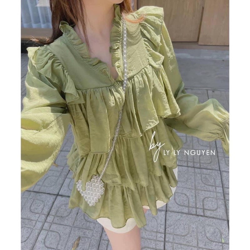 Set áo babydoll đỏ xếp tầng kèm quần short cực xinh xắn
