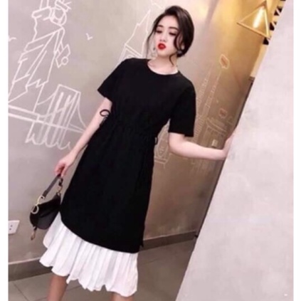 Đầm bầu rút eo chân trắng M309 vải tici thời trang thiết kế freesize