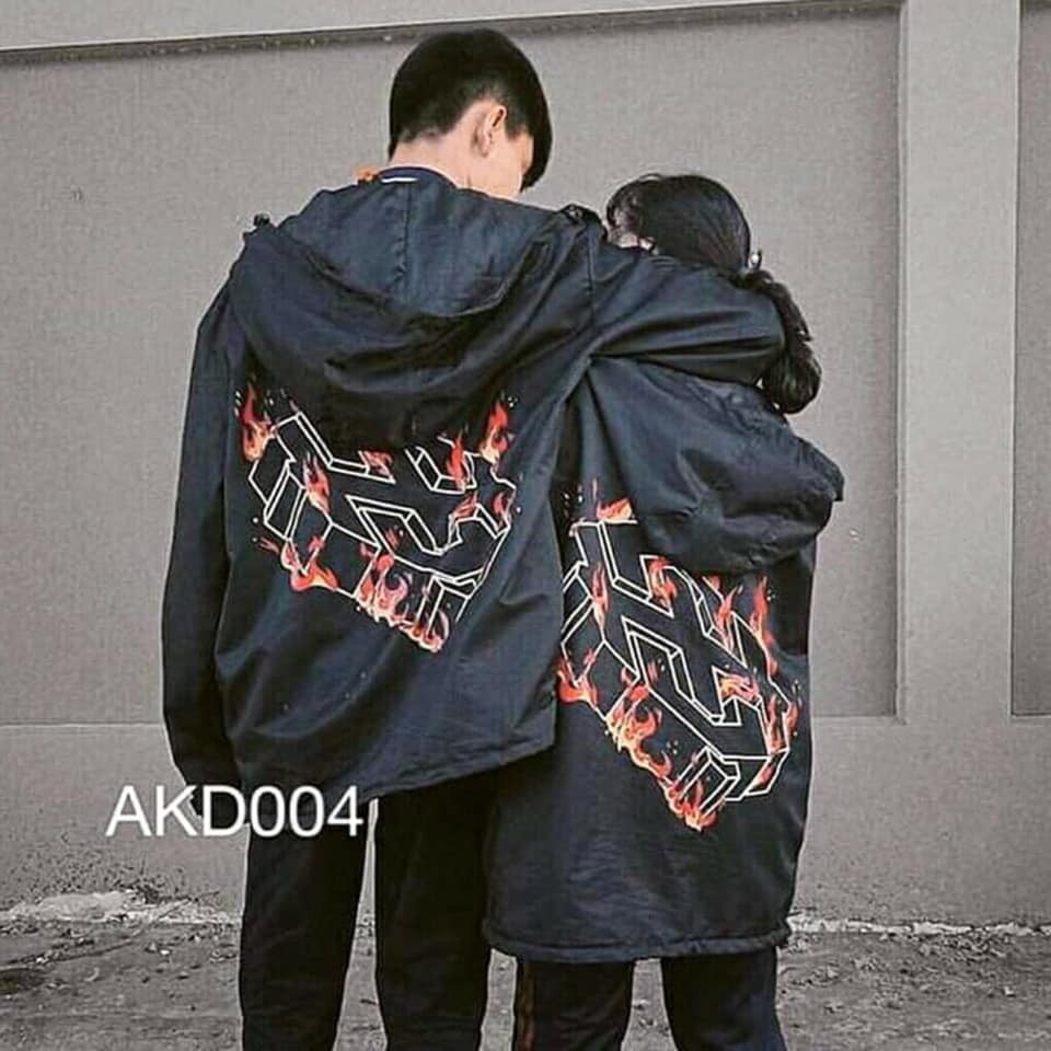 Áo khoác dù couple unisex 2 lớp có nón FIRE HIGHCLUB 3D lửa cháy cực chất - Hany Shop