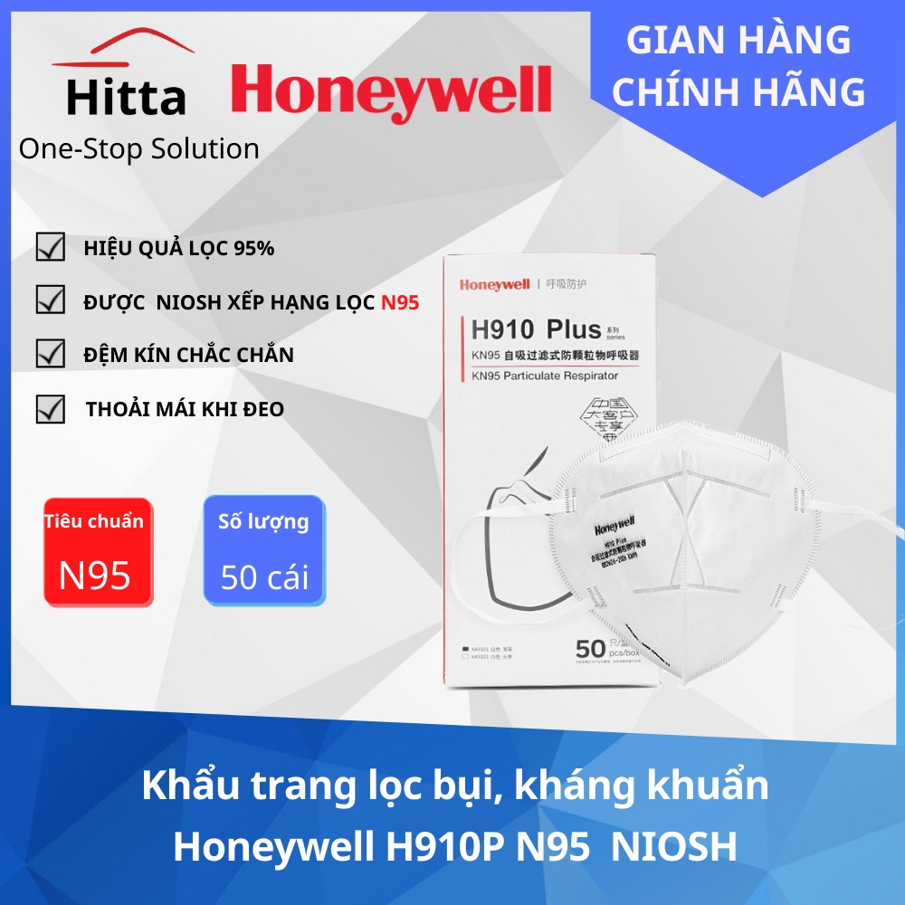 Khẩu trang lọc bụi kháng khuẩn Honeywell H910P N95 NIOSH 1 hộp (50 cái)