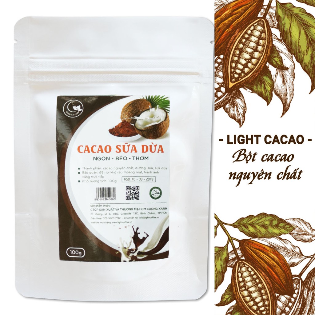 [Follow shop] Gói 100g - Bột Cacao sữa dừa GreenD Food