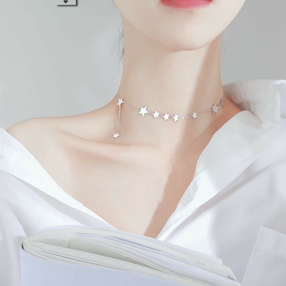 Vòng cổ bạc ý 925 ngôi sao treo dài dây chuyền nữ cá tính