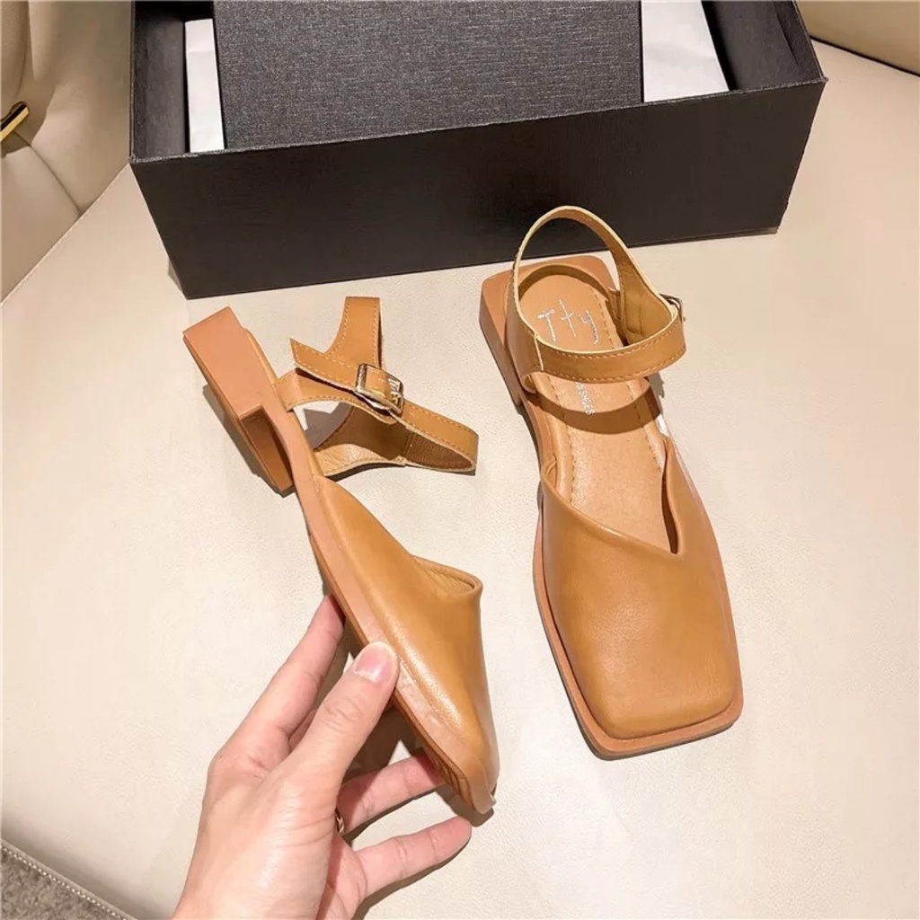 Giày quai hậu mũi vuông da mờ êm chân phối kiểu cách điệu quai vát hottrend mã D5
