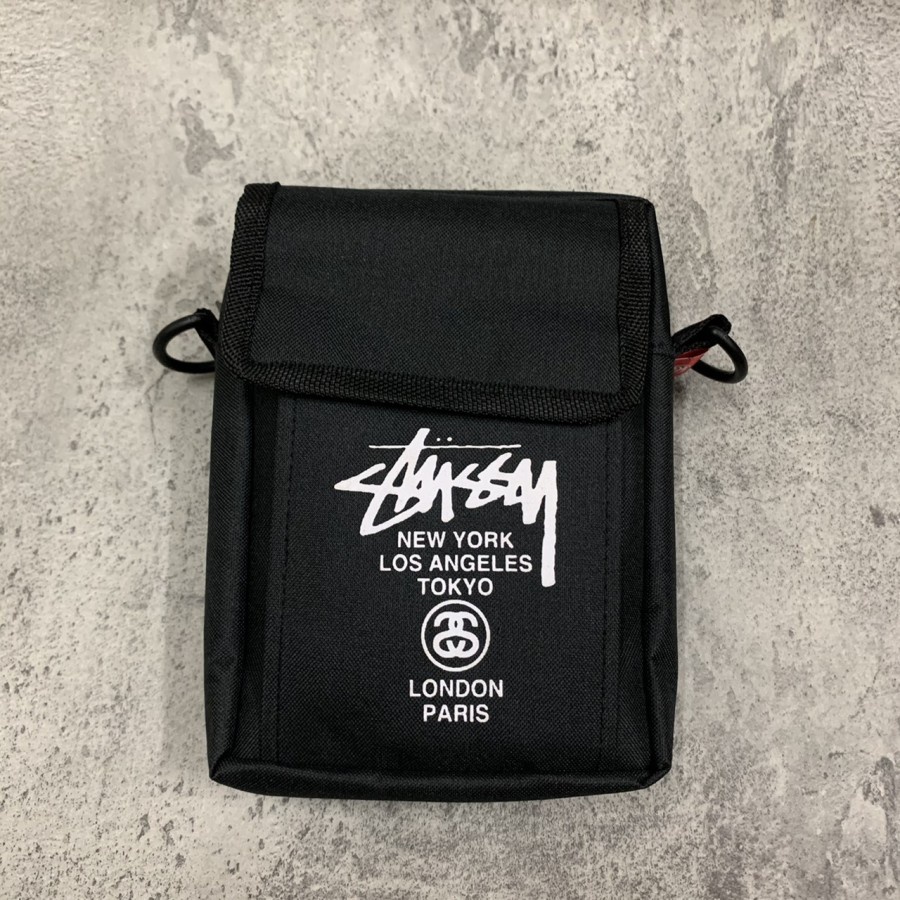 STUSSY Túi đeo chéo Mini màu đen thời trang cho nam và nữ