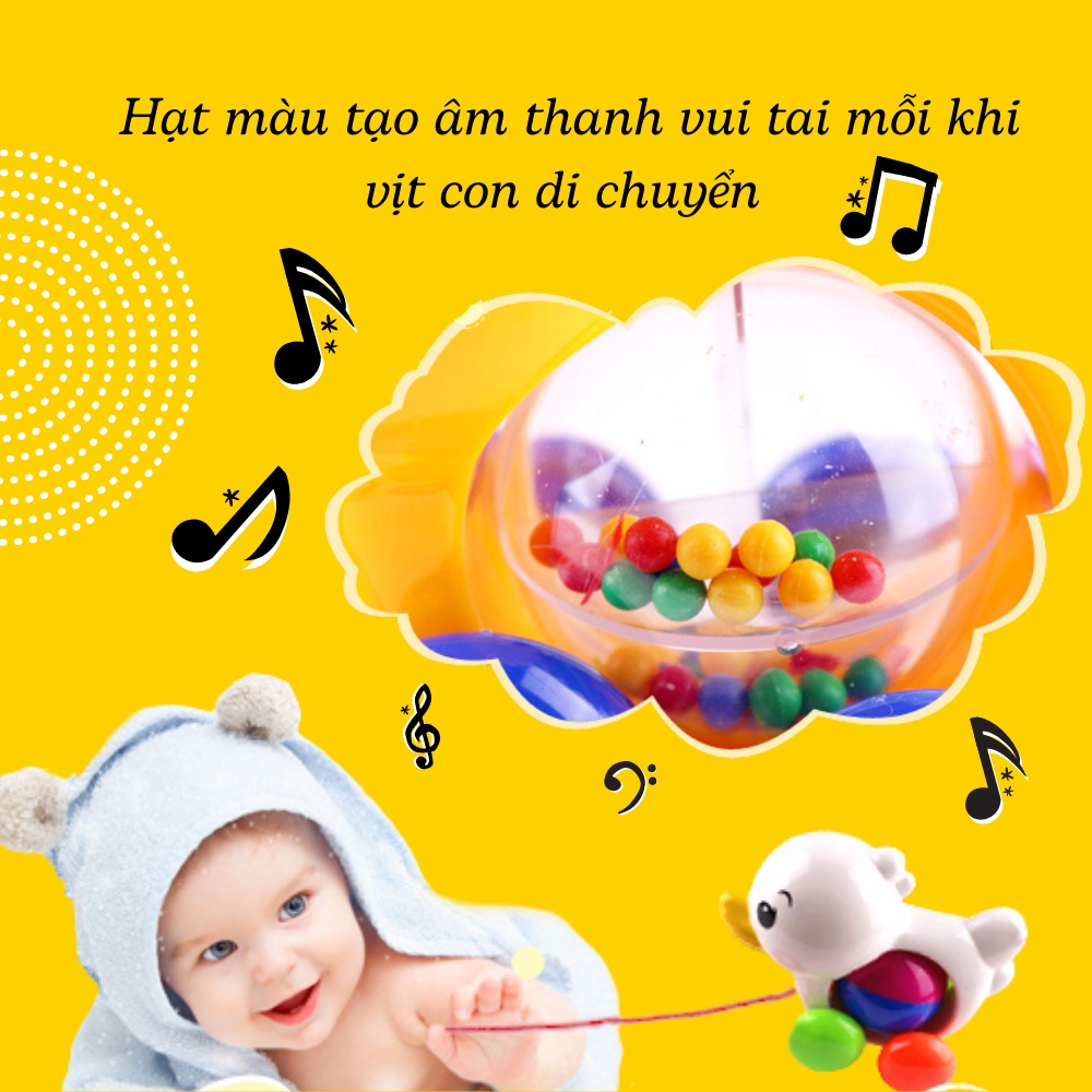 Xe kéo vịt con cho bé có hạt lắc cho bé kéo tập đi thích thú đồ chơi trẻ em thông minh cho bé trai bé gái 1 2 tuổi babye
