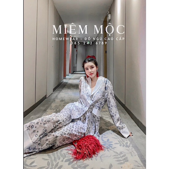 Bộ Pyjama Lụa Xước  Thiết Kế Giả Vest siêu sang