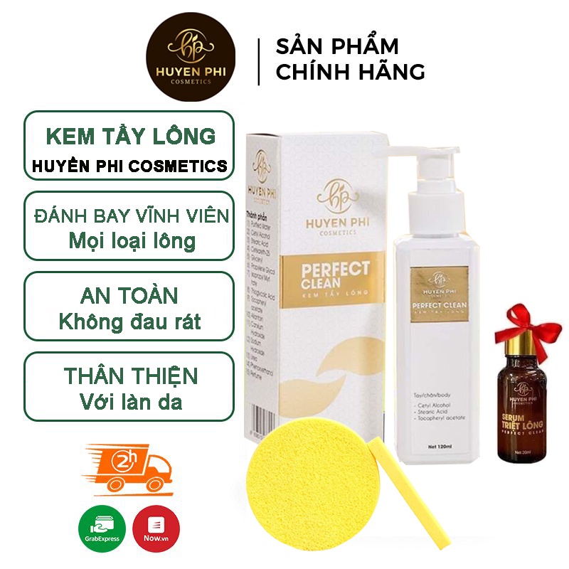 Combo kem tẩy lông Huyền Phi 120ml đánh bay mọi loại lông an toàn không đau+ 12pcs Bông nở rửa mặt