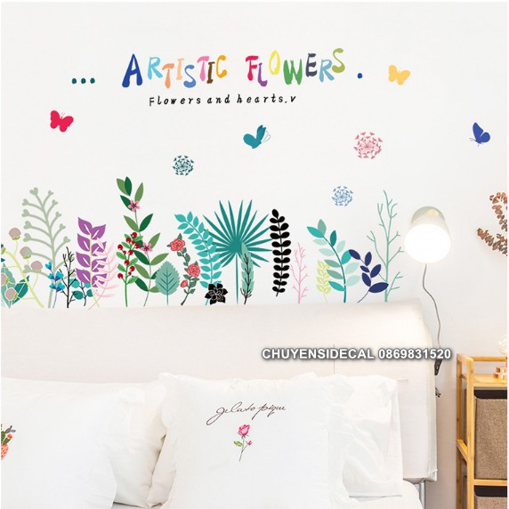 Decal dán tường - Cỏ cây sắc màu vui nhộn