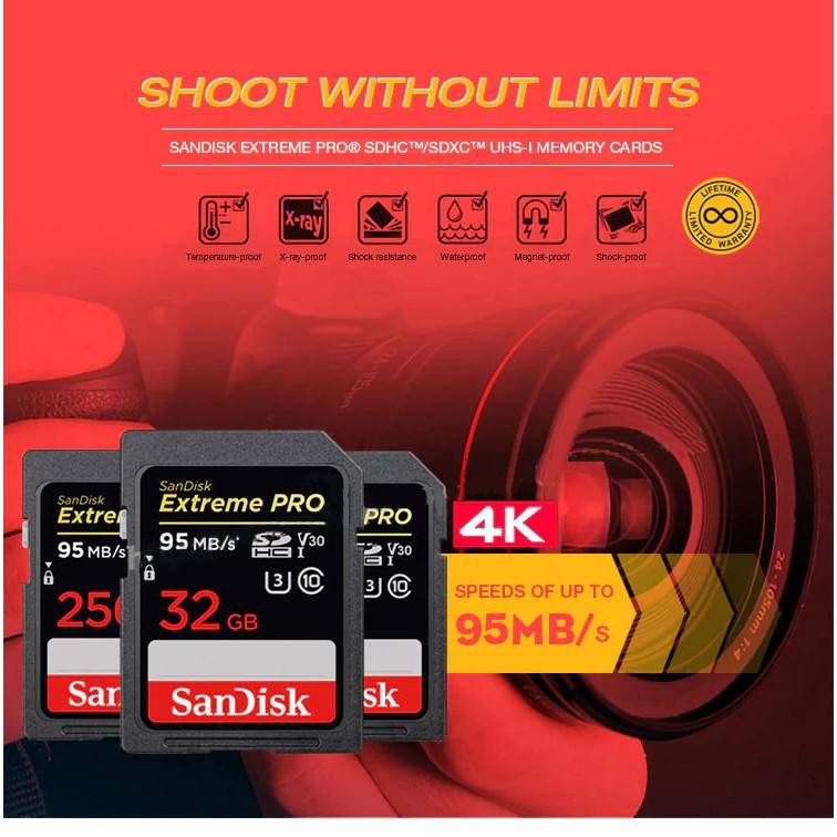 Thẻ Nhớ Sandisk Sdhc Extreme Pro 32gb / 64gb / 128gb 95mb / S Extreme Pro 95mbps | BigBuy360 - bigbuy360.vn