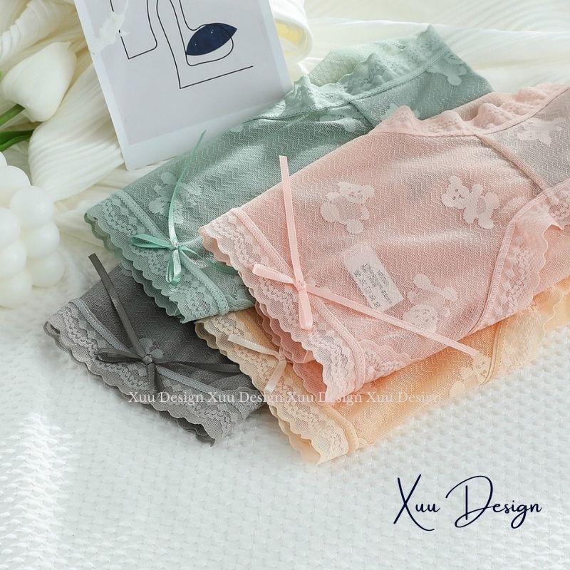 Quần lót Ren xuyên thấu kiểu ống sẻ sexy họa tiết gấu ngọt ngào - Wexuu Design QC106