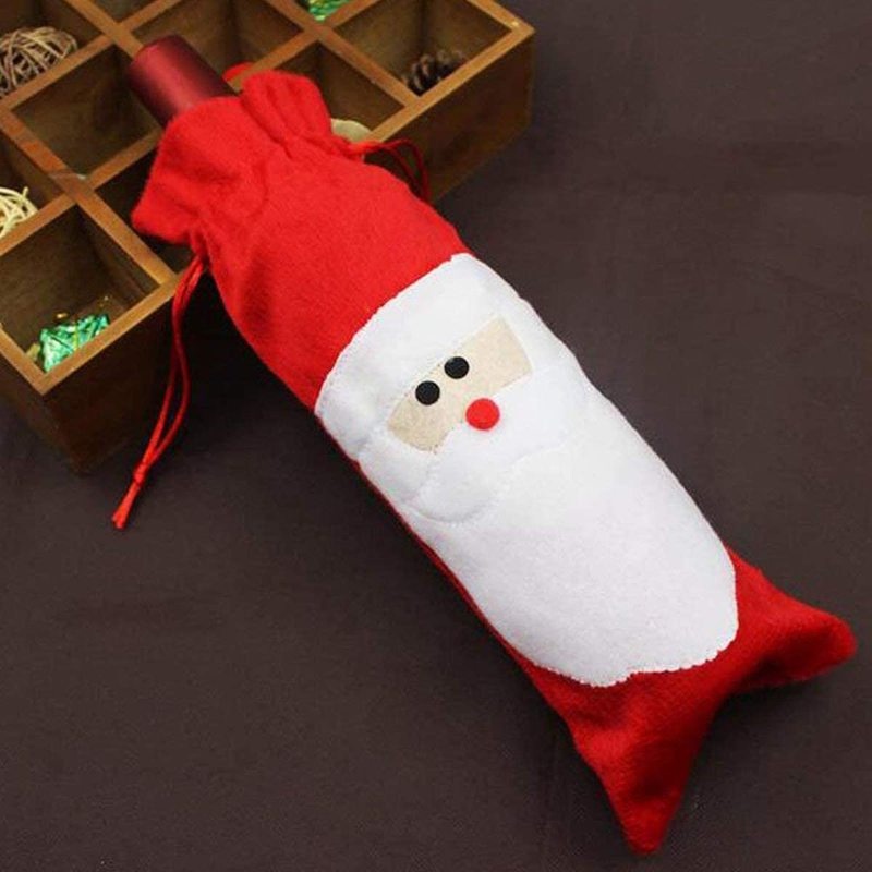 1 túi dây rút đựng chai rượu vang hình ông già nô en màu đỏ trang trí nhà cửa dịp giáng sinh
