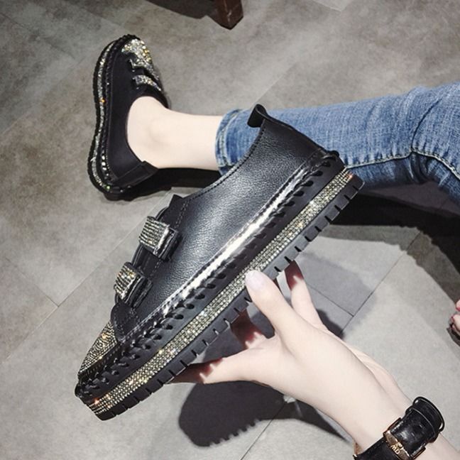 Giày Đế Dày Quai Dán Đính Đá Phong Cách Thời Trang Mới 2022