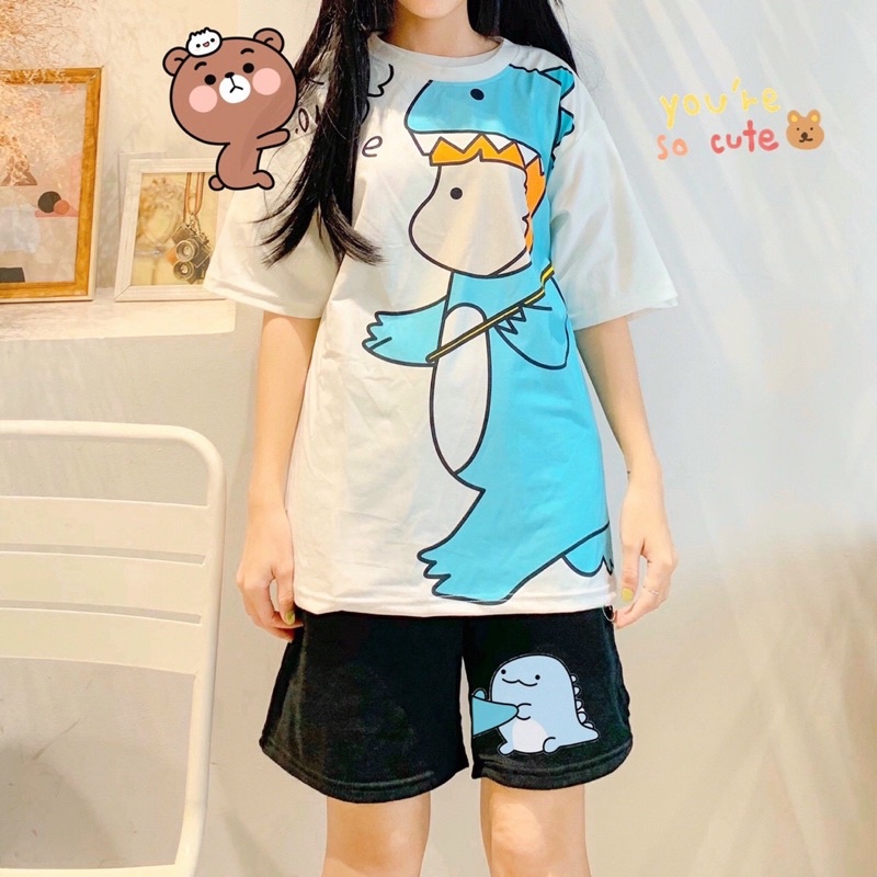 Đồ bộ hoạt hình form rộng Unisex Gấu trà sữa bò Freesize dành cho nam nữ-JAMI-AT_DOBO