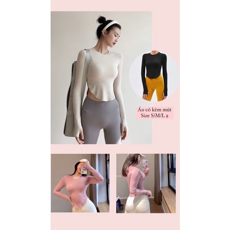 Áo dài tay thun gân đuôi tôm kèm mút, áo tập Gym, Yoga, ZumBa thể thao năng động [Bazic_fit]