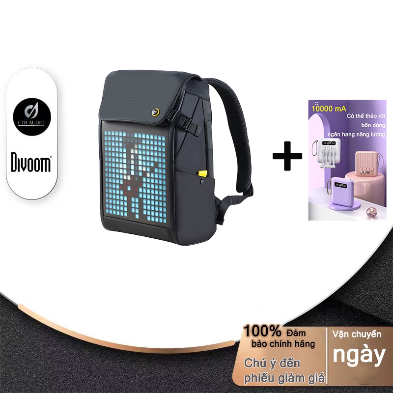 （（Một pin dự phòng 10000mAh miễn phí））Balo DIVOOM Pixoo Backpack-M, có hiển thị màn hình LED, ngăn chứa Laptop 15inch