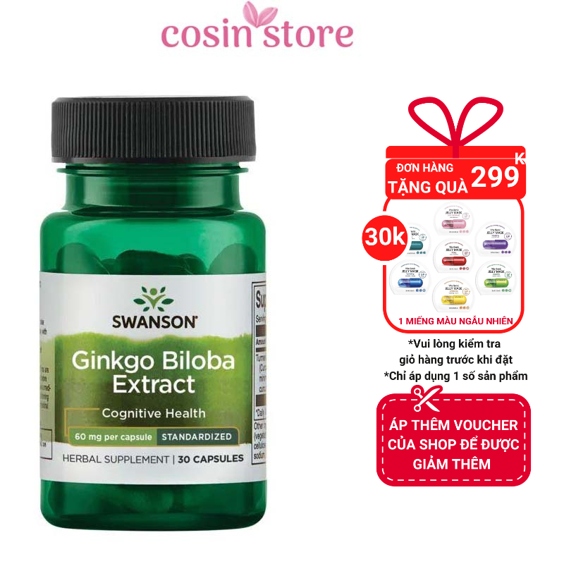 Viên Uống Ginkgo Biloba Swanson 60mg 30 Viên Hỗ Trợ tăng cường chức năng não Cosin Store
