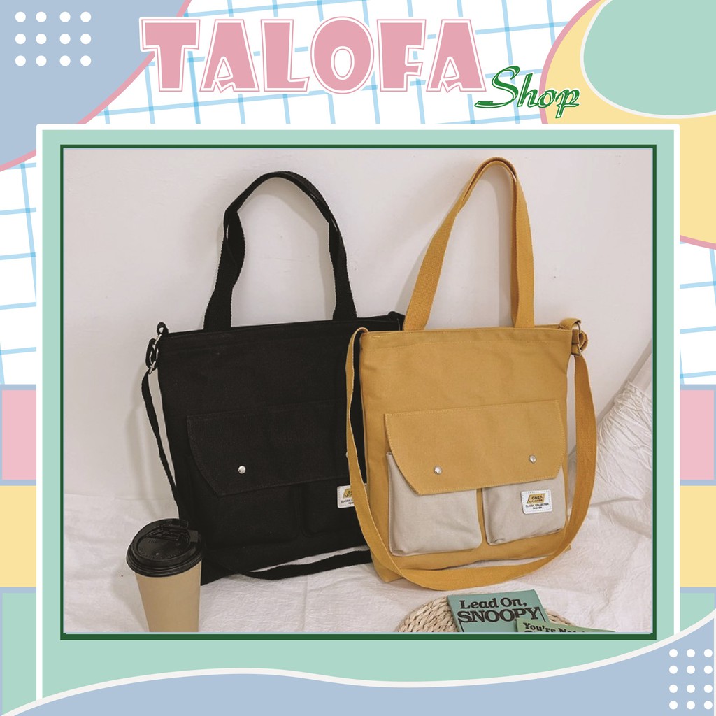 Túi Tote Vải Canvas Ulzzang Hàn Quốc 2In1 Đeo Vai & Đeo Chéo [TaLoFa Shop]