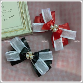 🎀 KẸP TÓC NƠ ĐEN PHỐI TRẮNG ĐÍNH ĐÁ - [ Nhà Nấm handmade]