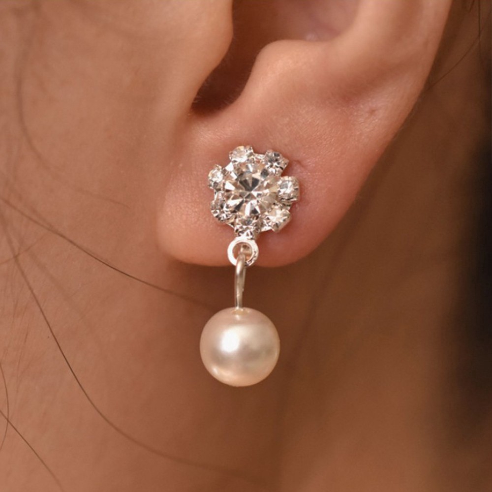 Khuyên kẹp vành tai hình hoa đính ngọc trai nhân tạo thời trang