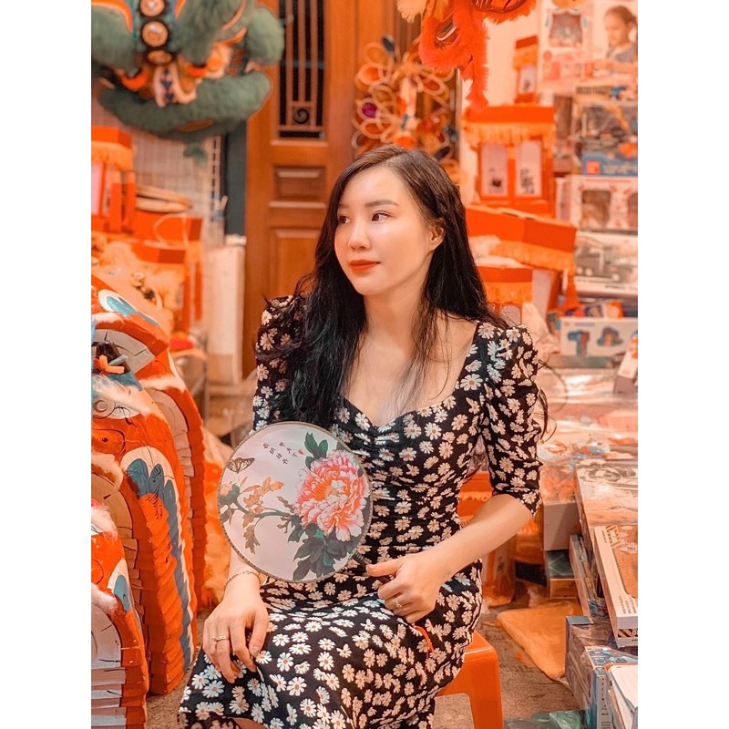 [Mã SKAMSALEP6 giảm 10% tối đa 100K đơn 150K] ( Ảnh thật ) V0901 váy hoa cúc cổ nhún | BigBuy360 - bigbuy360.vn