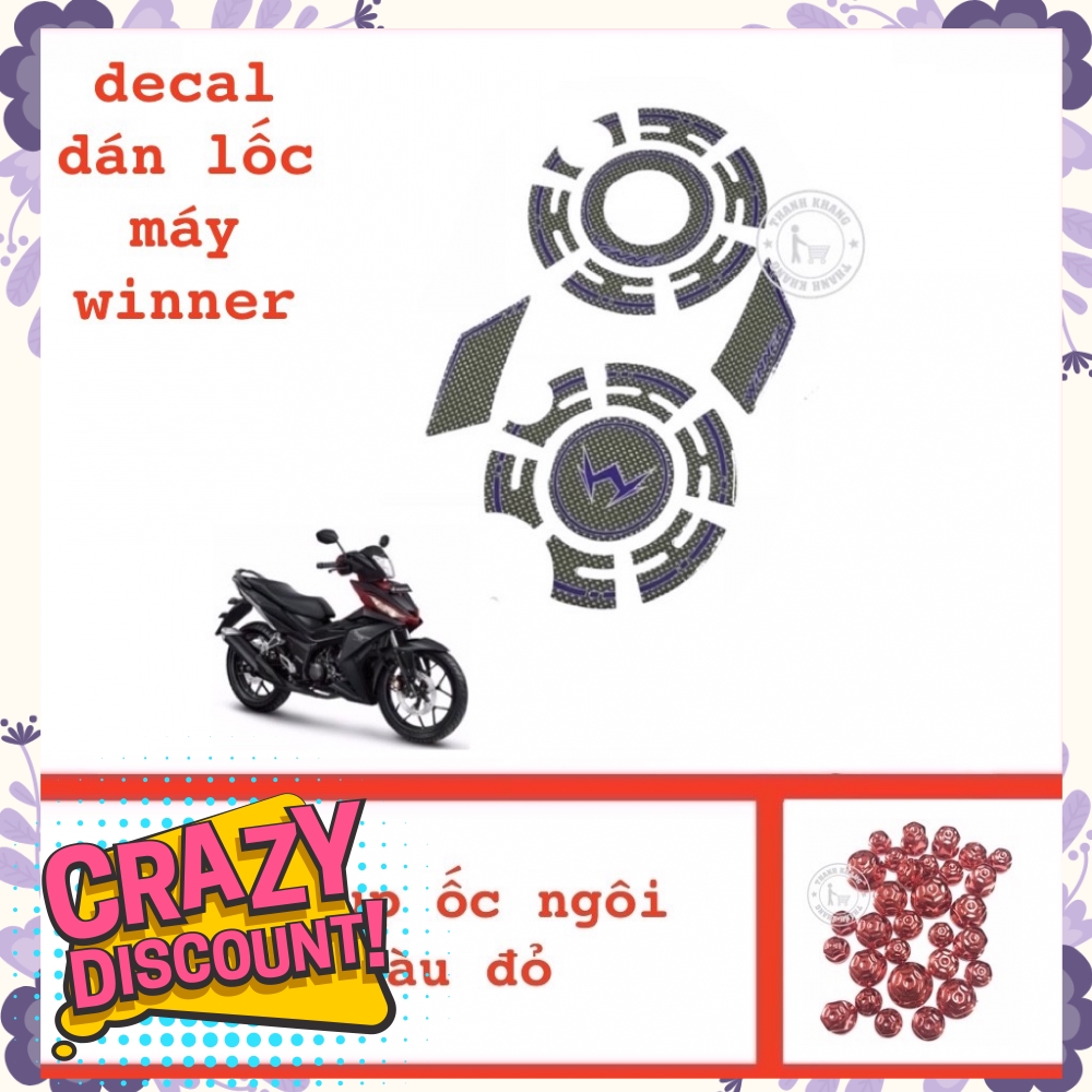 Decal 3D nổi dán lốc máy WINNER  thanh khang tặng chụp ốc ngôi sao màu đỏ 006000964  006000562 .