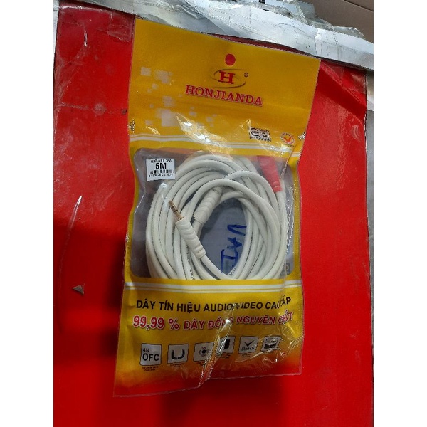 Dây Tín Hiệu Audio (Âm Thanh)/ Video Cáp Loa Jack Cao Cấp 5 Mét (5m) HJD-AST 350 Honjianda 99,99% Dây Đồng Nguyên Chất