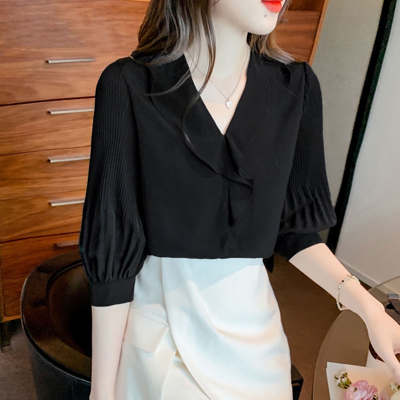 Áo Sơ Mi chiffon Tay Ngắn Cổ Chữ v Thời Trang Mùa Hè Dành Cho Nữ