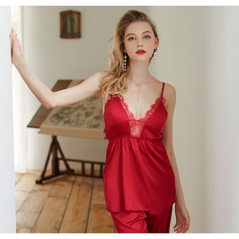 Hollow Out Sexy Women Pajamas V-Neck With Chest Pad Beauty Back Pyjamas