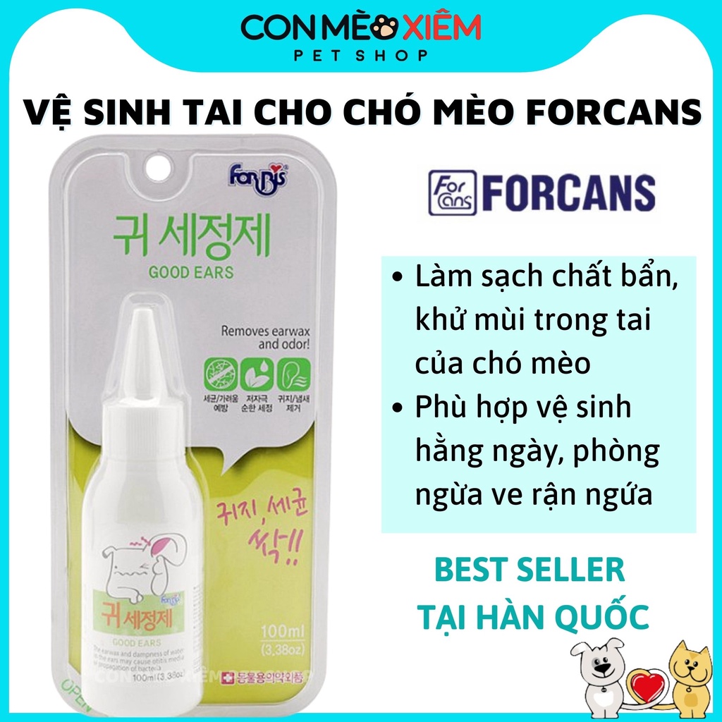 Vệ sinh tai cho chó mèo nước rửa tai Forcans 100ml, dung dịch vệ sinh sạch khử mùi tai cún mèo Con Mèo Xiêm shop