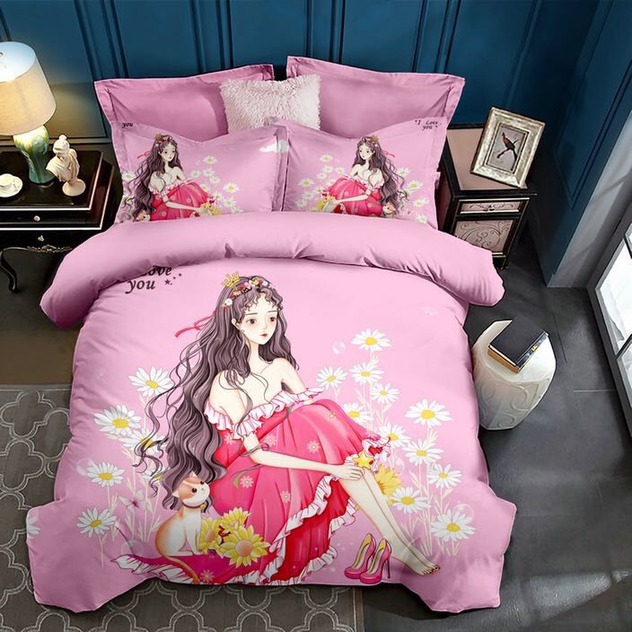 Bộ chăn ga gối cotton tina disney 4 món mẫu mới 2022 , ga giường vỏ gối cho bé yêu chất liệu thoáng mát không xù lông