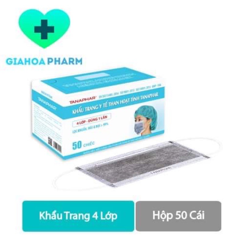 Khẩu trang y tế Than hoạt tính Tanaphar - Hộp 50 cái