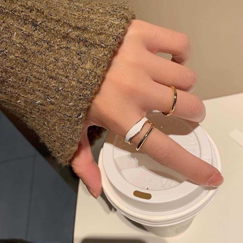 Bộ Nhẫn Hở Hai Tầng Ánh Sáng Sang Trọng Thích Hợp Làm Quà Tặng Valentine