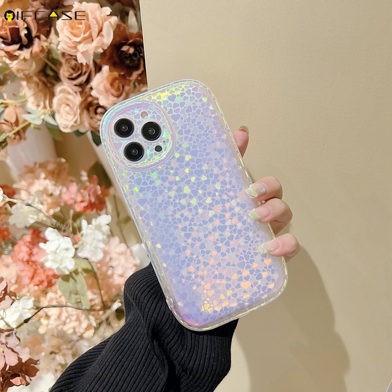 Ốp Điện Thoại Màu Laser Chống Sốc Họa Tiết Trái Tim Cho iPhone 13 12 11 Pro Max