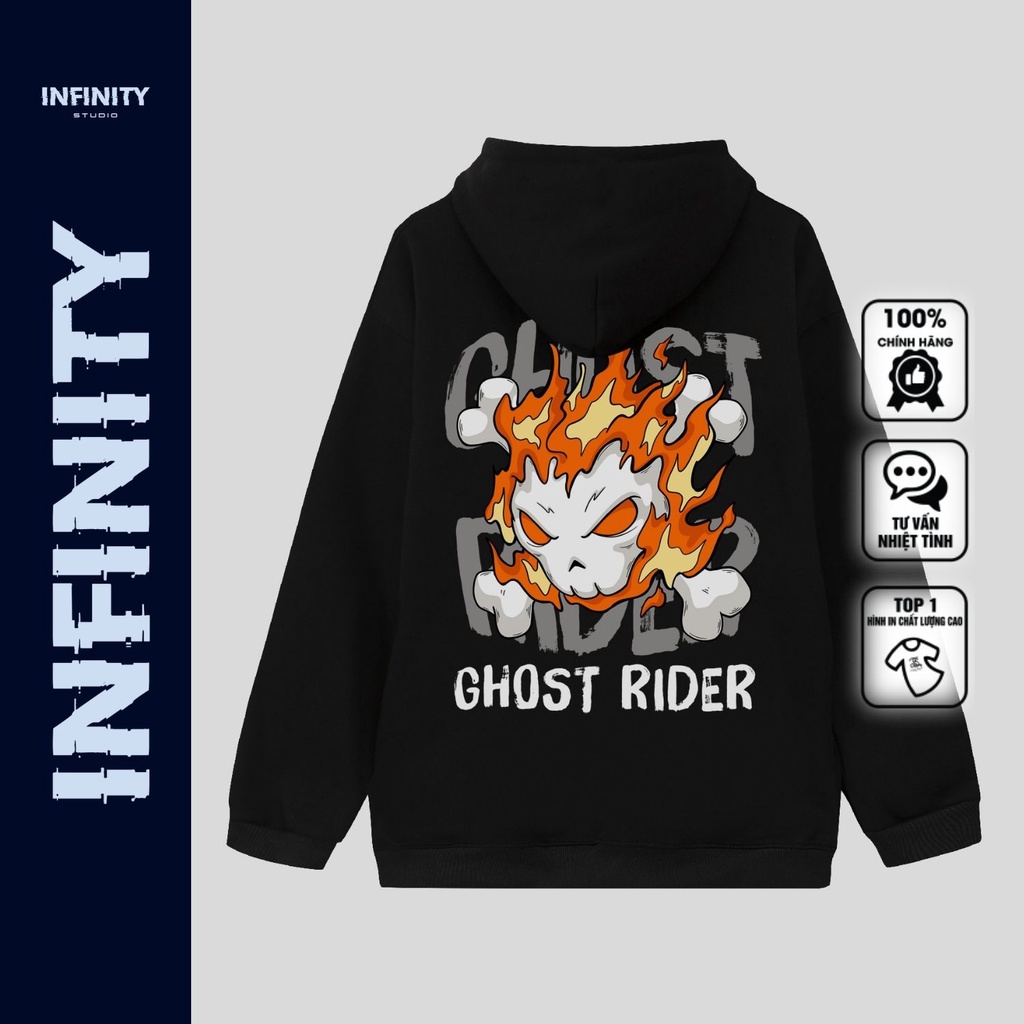 |NEW| Hoodie Nam Nữ Nỉ Mỏng &quot;Ghost Rider&quot; INFINITY Studio, Áo Hoodie Unisex Form Rộng In Hình Cool Ngầu TV5079