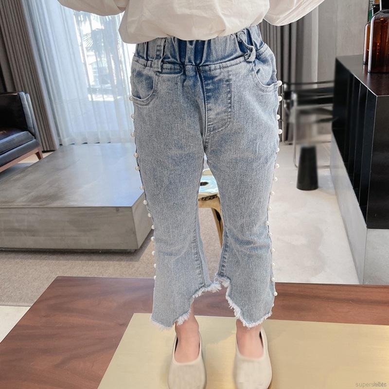 Quần Jeans Đính Hạt Phong Cách Hàn Quốc Cho Bé 3-8 Tuổi