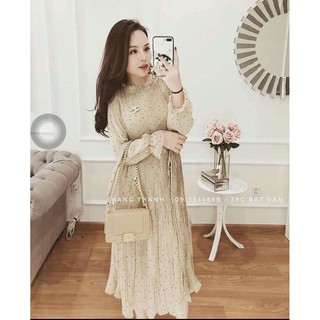 Váy Bầu Thu Đông Dài Tay Chất voan Hai Lớp Chấm Bi KS2V