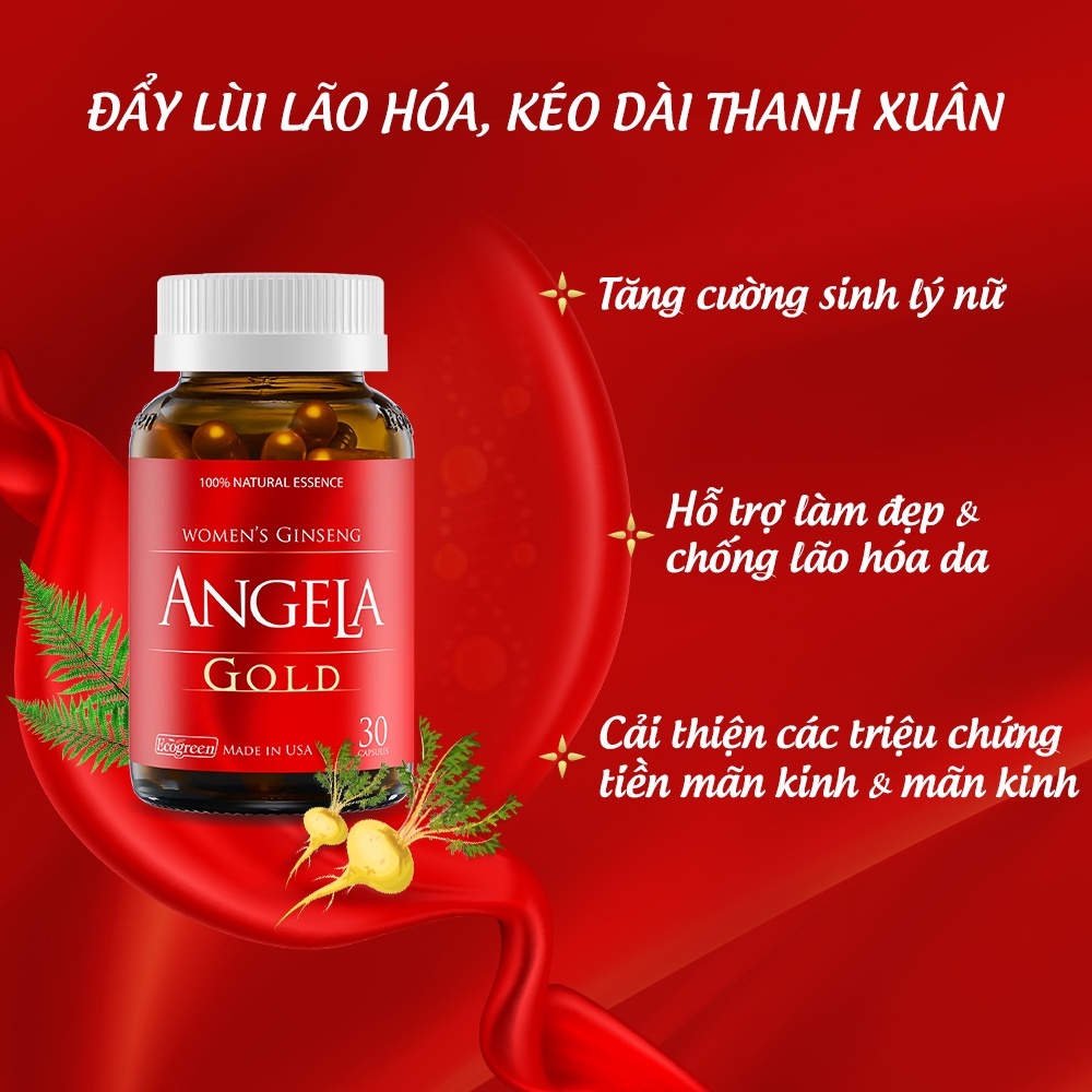 [CHÍNH HÃNG ĐỦ TEM] ANGELA GOLD - Viên uống sâm tăng cường sinh lý nữ, đẹp da, chống lão hoá, khó chịu (tiền) mãn kinh