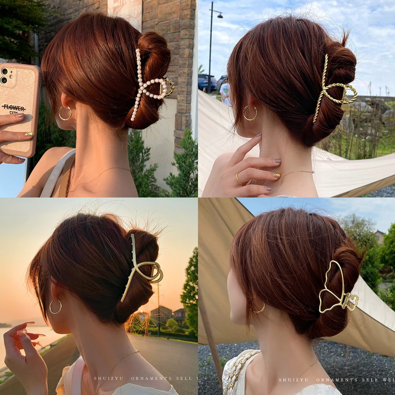 Kẹp tóc màu vàng đính ngọc trai giả thời trang sang trọng phong cách hàn quốc cho nữ