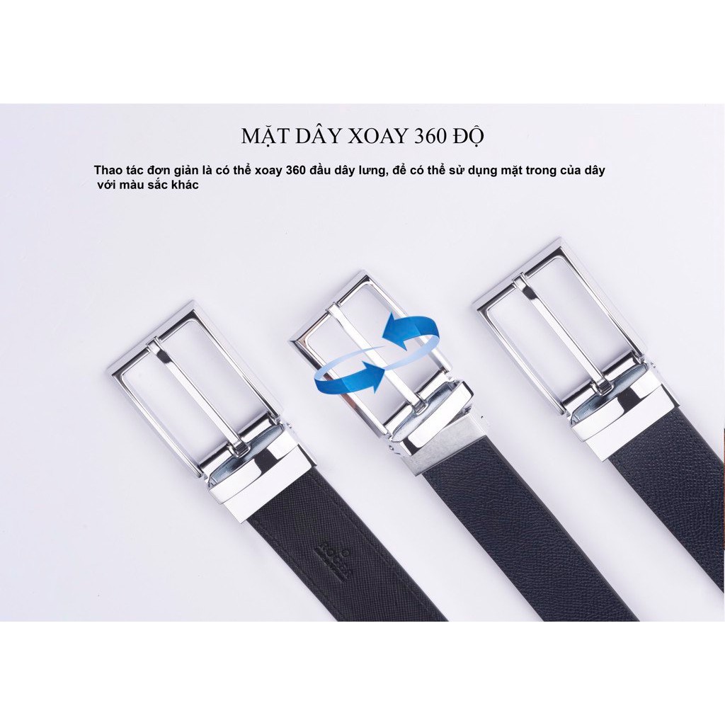 Thắt lưng nam da thật cao cấp xoay hai mặt bản 3.5cm Roger & Fank