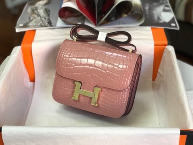 Túi HM constance da bò dập vân cá sấu cao cấp